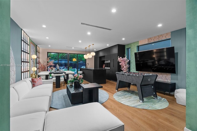 living room with light wood-type flooring