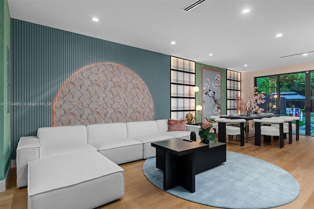 living room featuring light hardwood / wood-style flooring