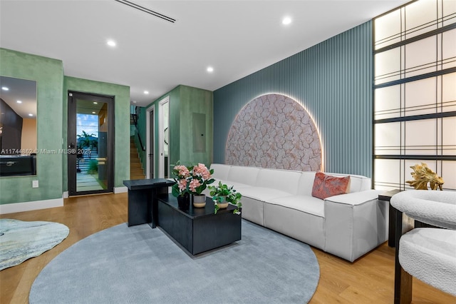 living room featuring light wood-type flooring