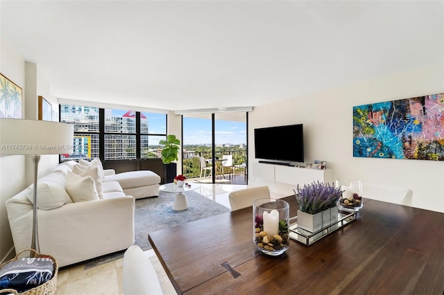 living room with expansive windows