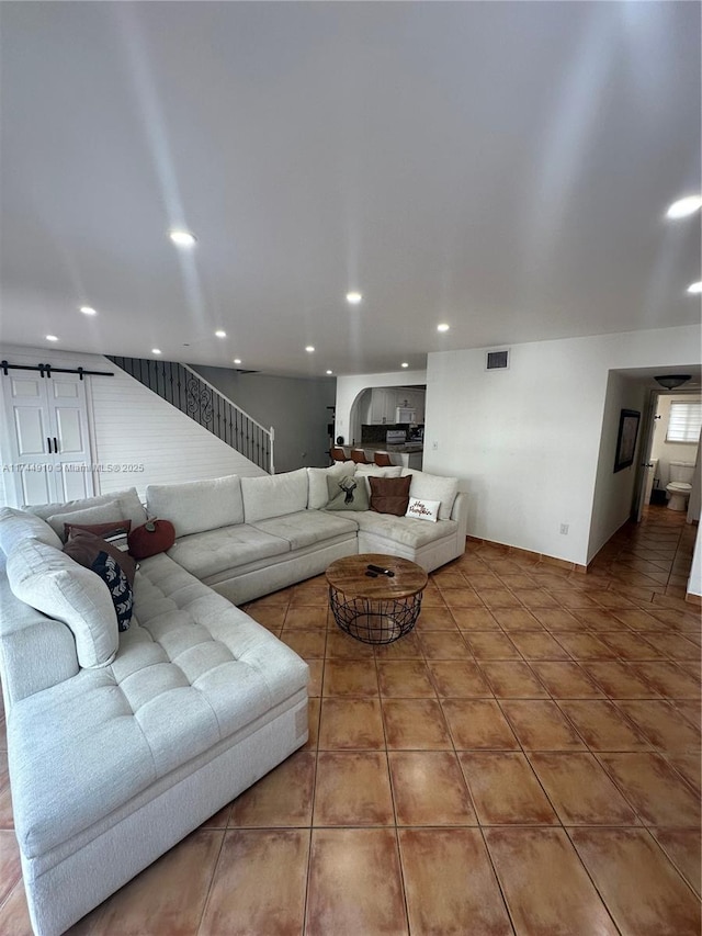 541 NE 199th Ln Unit 2X, Miami, FL 33179 - living area with stairs, tile patterned floors, visible vents, and recessed lighting