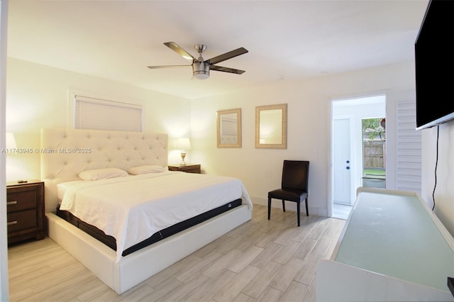 bedroom featuring ceiling fan and light hardwood / wood-style floors