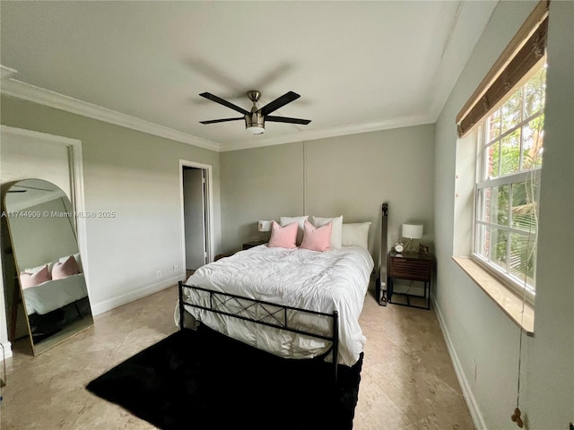 bedroom featuring crown molding and ceiling fan