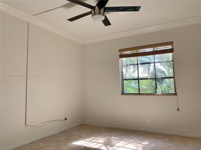 unfurnished room featuring crown molding and ceiling fan