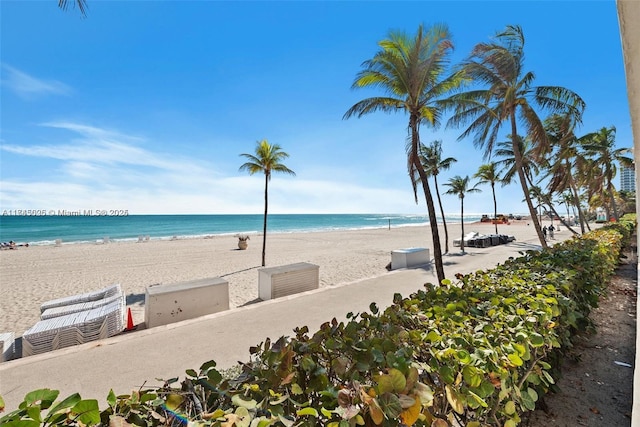 property view of water featuring a beach view