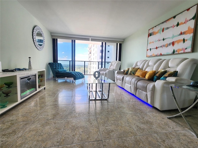 living area with floor to ceiling windows
