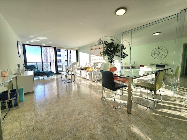 dining space with expansive windows
