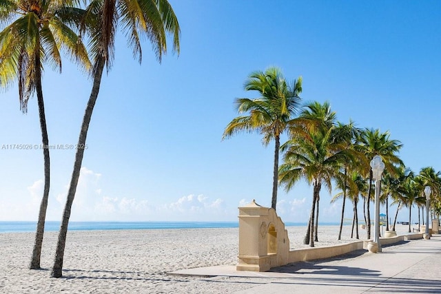 property view of water featuring a beach view