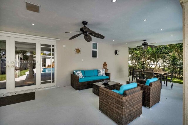 461 NE 115th St, Miami, FL 33161 - view of patio with a ceiling fan, outdoor dining space, french doors, and an outdoor hangout area