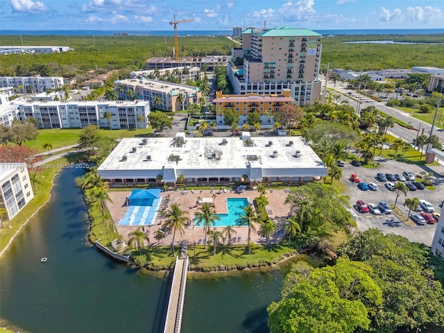 bird's eye view featuring a water view