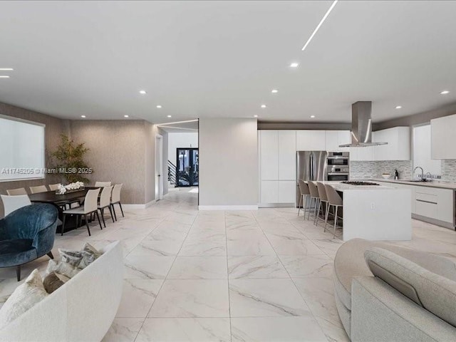 living room featuring sink