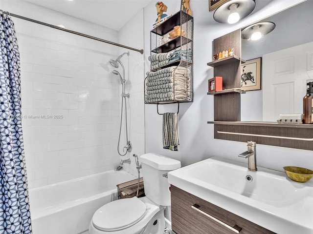 full bathroom featuring vanity, toilet, and shower / bath combo with shower curtain