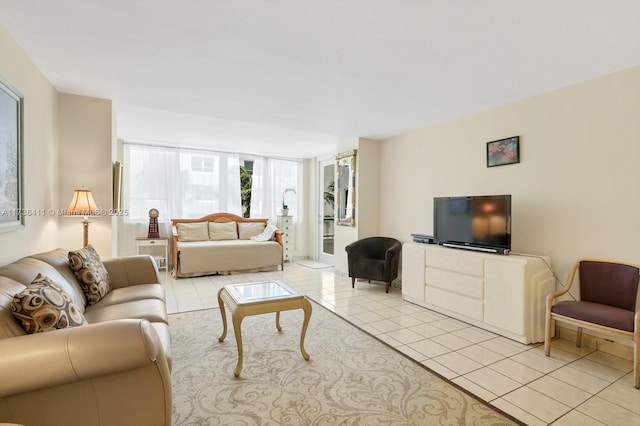 living room with light tile patterned floors