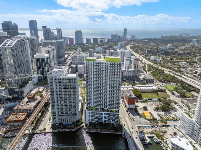 bird's eye view featuring a water view