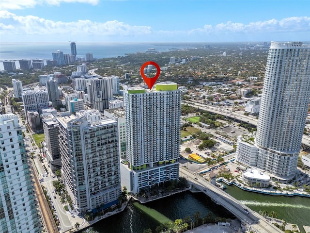 drone / aerial view featuring a water view