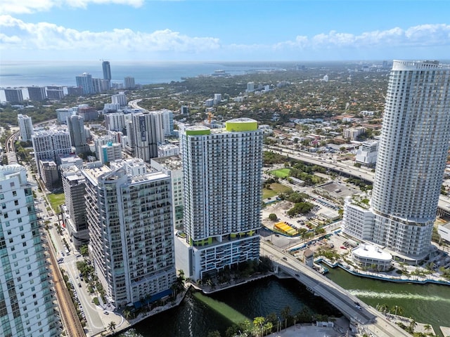 bird's eye view featuring a water view