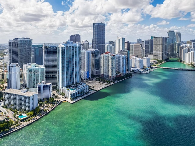 bird's eye view featuring a water view