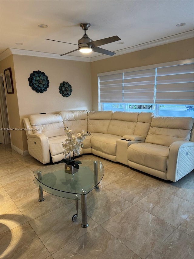 2770 NW 164th Ter, Miami Gardens, FL 33054 - living room with baseboards, ceiling fan, and crown molding
