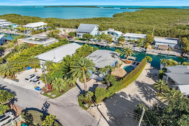 bird's eye view featuring a water view