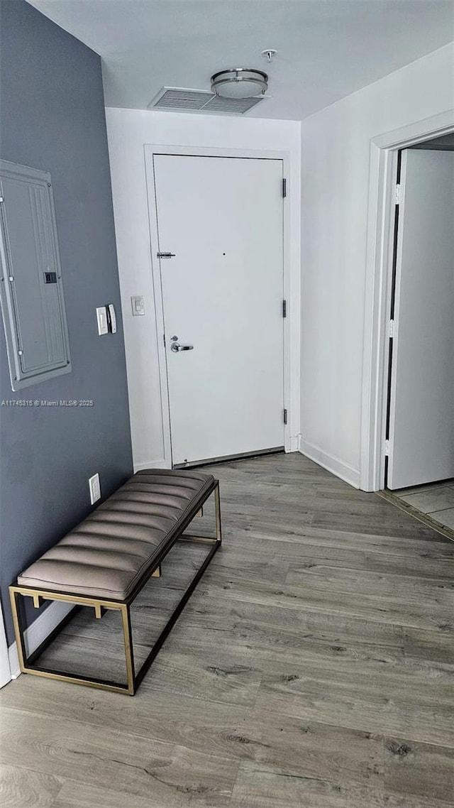 1900 N Bayshore Dr Unit 4007, Miami, FL 33132 - hall featuring baseboards, wood finished floors, and electric panel