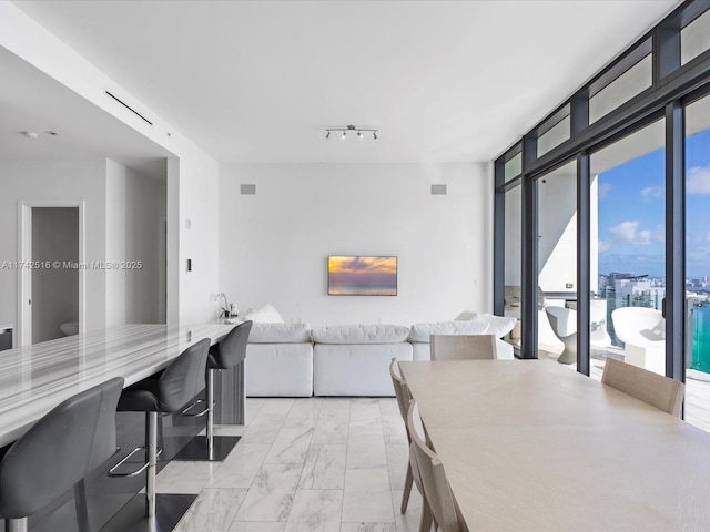 dining space featuring expansive windows