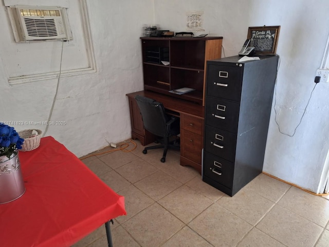 tiled office with an AC wall unit