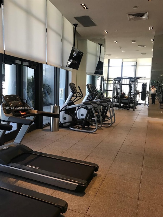 gym with expansive windows