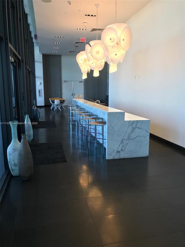 kitchen with hanging light fixtures