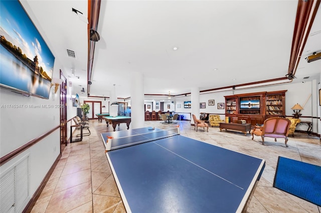 playroom featuring light tile patterned floors and pool table