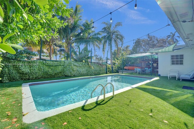 view of pool featuring a patio area and a lawn