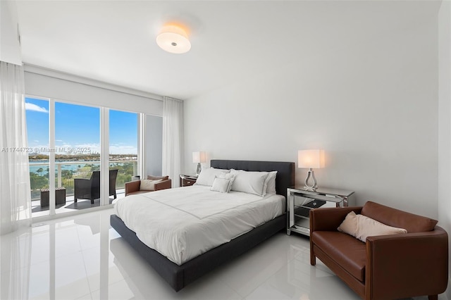 bedroom featuring light tile patterned floors