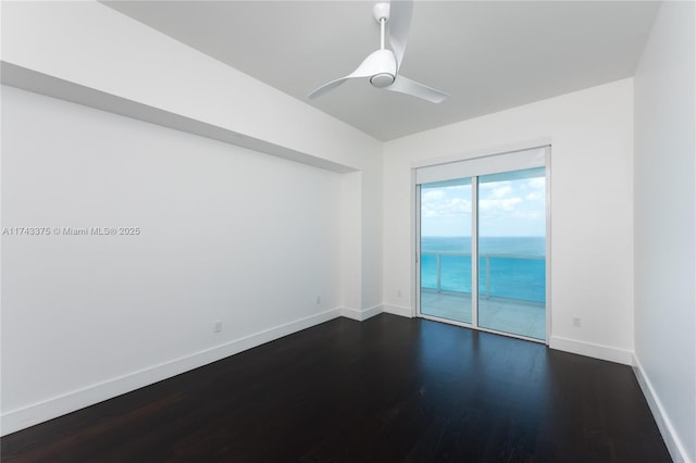 2711 S Ocean Dr Unit 3302, Hollywood, FL 33019 - empty room featuring a water view, ceiling fan, and dark wood-type flooring