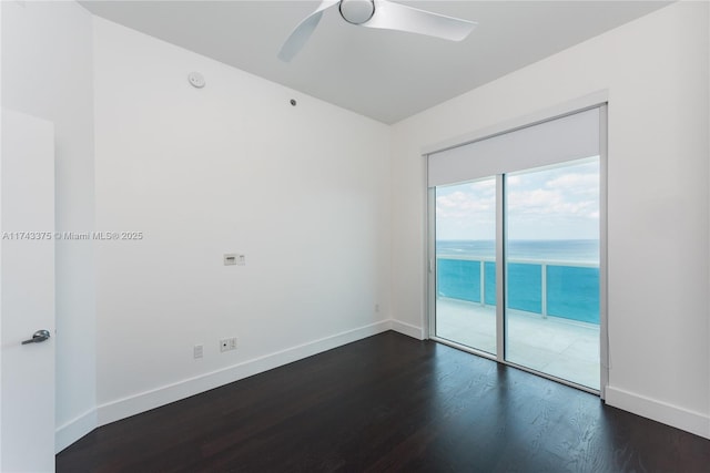 2711 S Ocean Dr Unit 3302, Hollywood, FL 33019 - unfurnished room featuring a water view, dark wood-type flooring, and ceiling fan