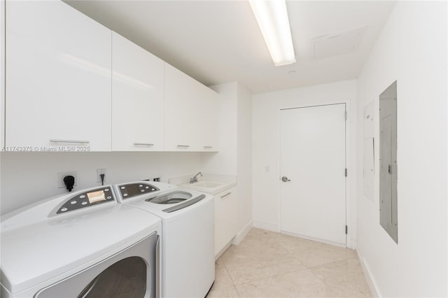 2711 S Ocean Dr Unit 3302, Hollywood, FL 33019 - laundry area with cabinets, sink, washer and dryer, and light tile patterned floors