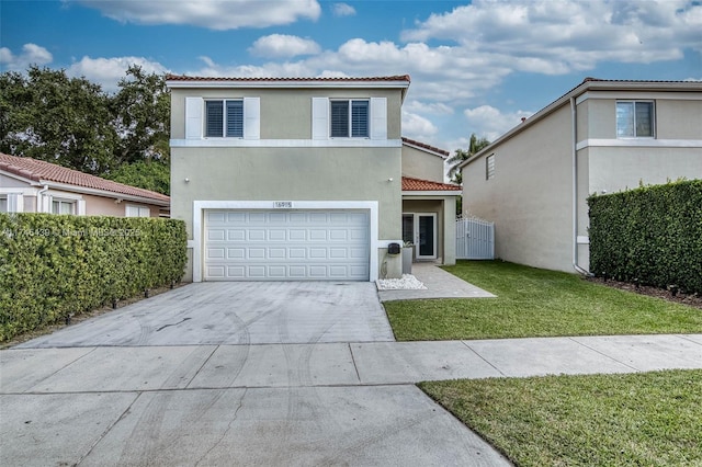 view of front facade featuring a front yard and a garage