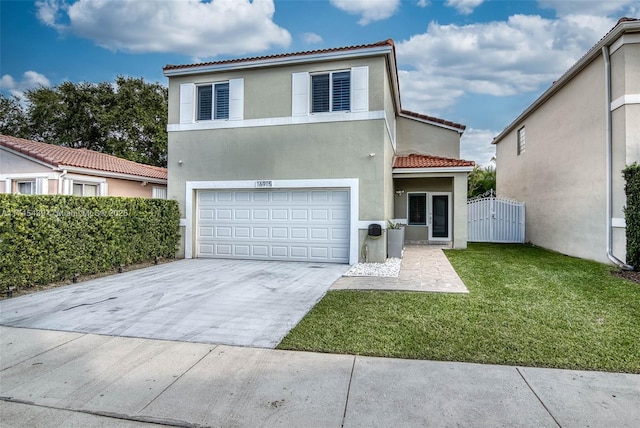 view of front facade with a front lawn and a garage