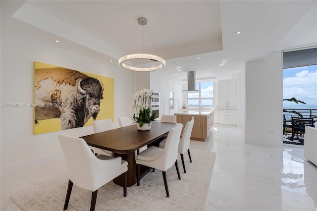 dining room featuring a tray ceiling