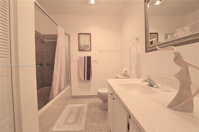 full bathroom featuring vanity, toilet, tile patterned flooring, and shower / bath combo