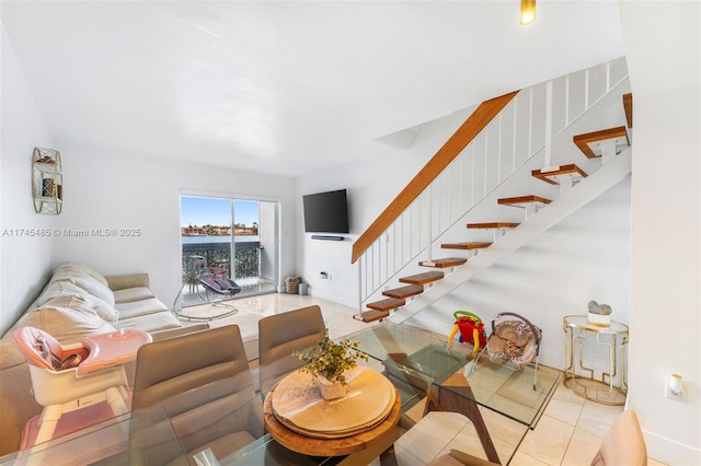 living room featuring tile patterned flooring