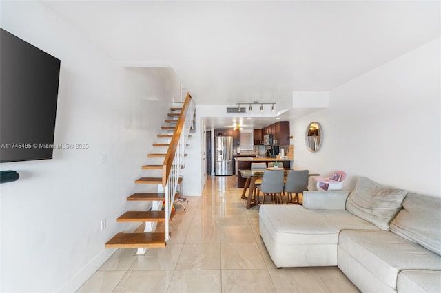 living room with rail lighting