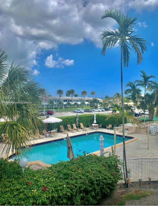 view of swimming pool with a patio area