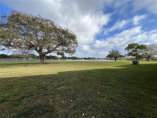 view of yard with a water view