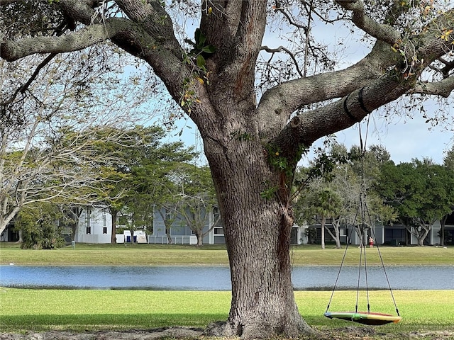 view of home's community featuring a yard and a water view