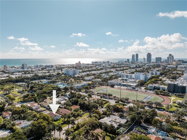 aerial view featuring a water view