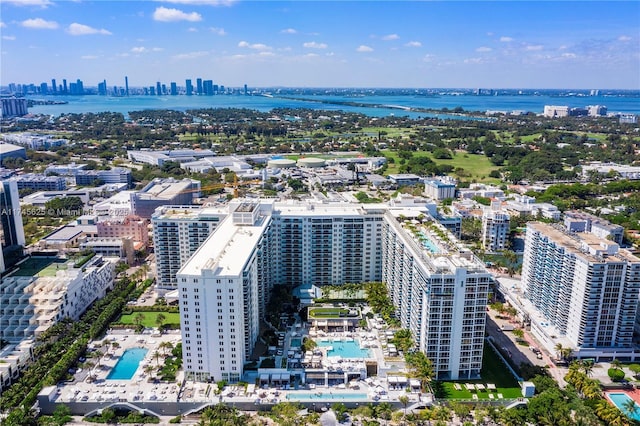 bird's eye view featuring a water view