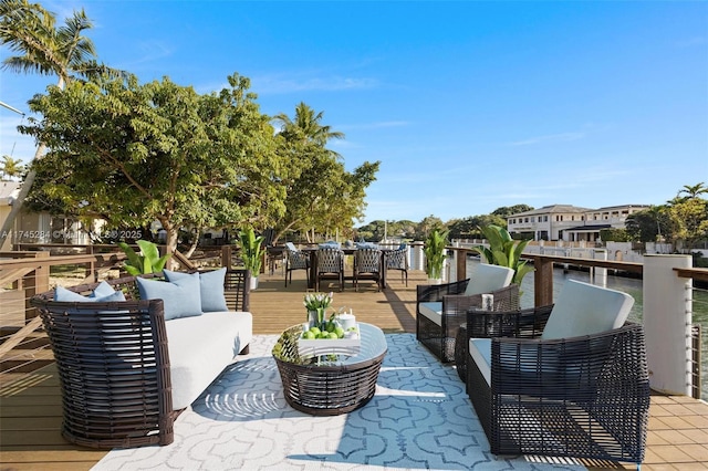 view of patio featuring a wooden deck and outdoor lounge area