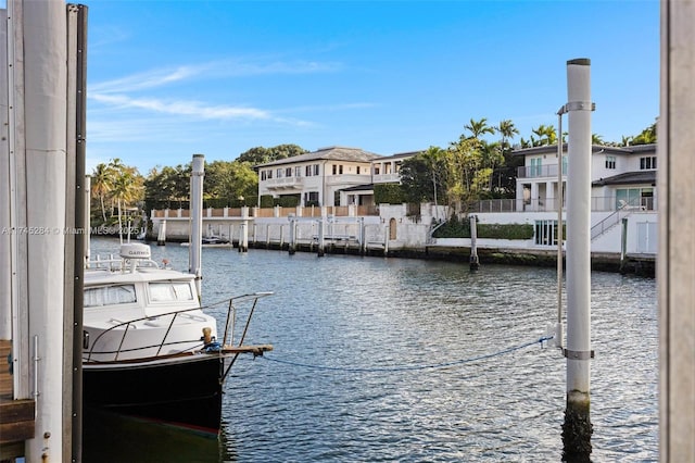 view of dock with a water view