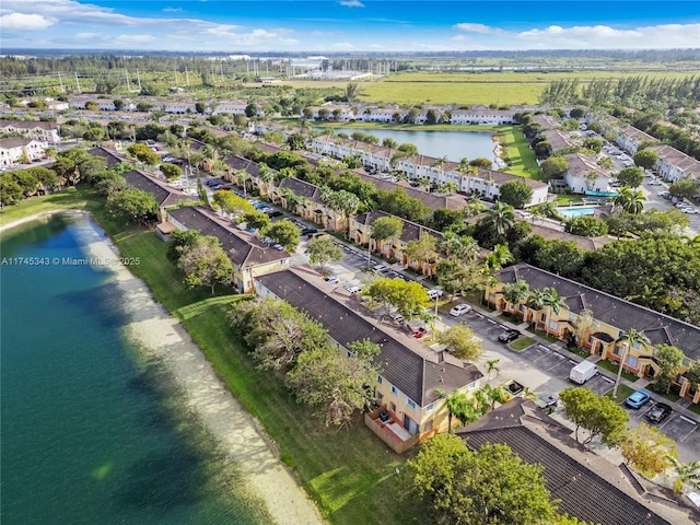 aerial view with a water view