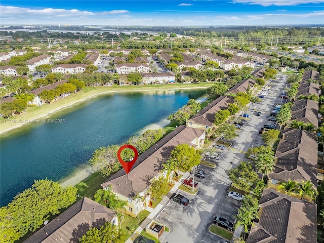 aerial view featuring a water view