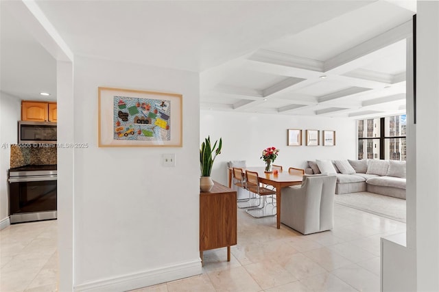 1915 Brickell Ave Unit C1612, Miami, FL 33129 - living room featuring beamed ceiling, recessed lighting, baseboards, and coffered ceiling